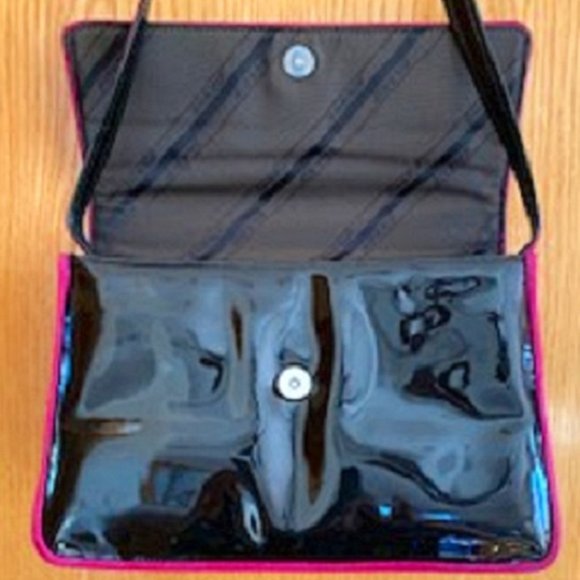 Accents by Sharif Black Leather/Pink Suede Flap Shoulder/Crossbody Handbag Bag - Picture 3 of 6